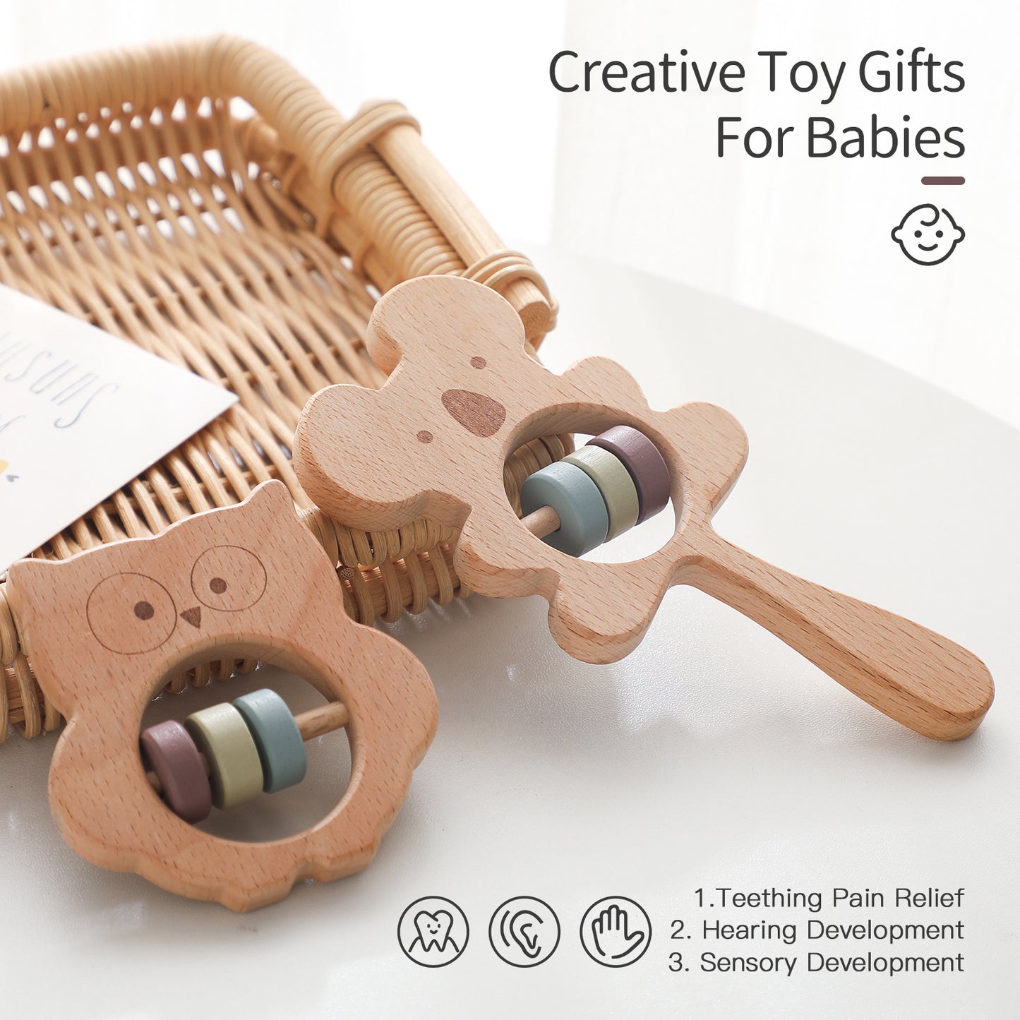 Baby Wooden Hand-held Rattle