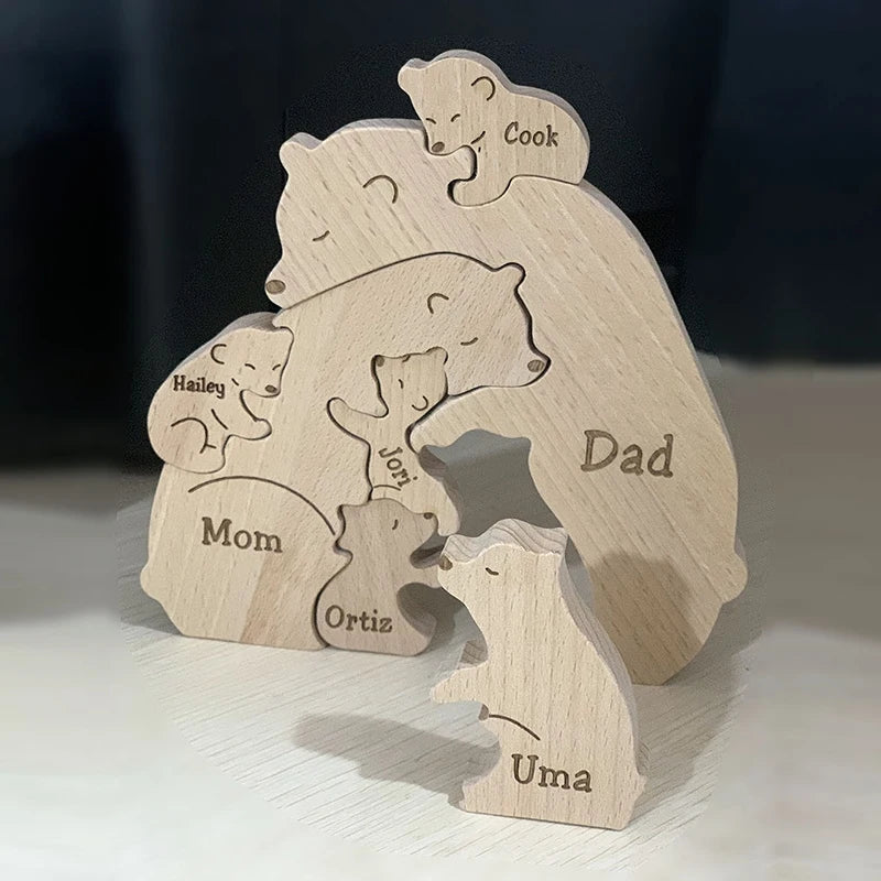 Personalised Bear Hug Family Wood Carving