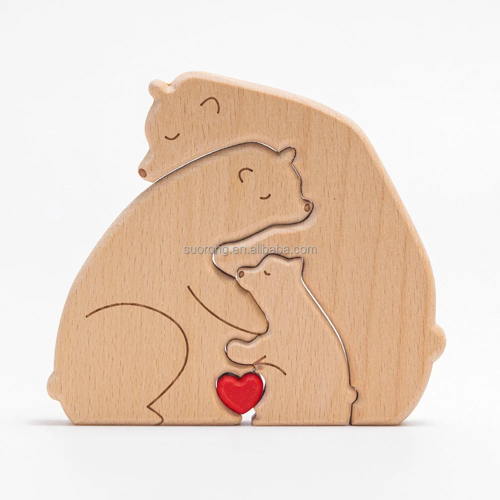 Personalised Bear Hug Family Wood Carving