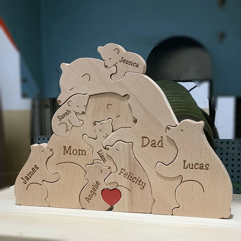 Personalised Bear Hug Family Wood Carving