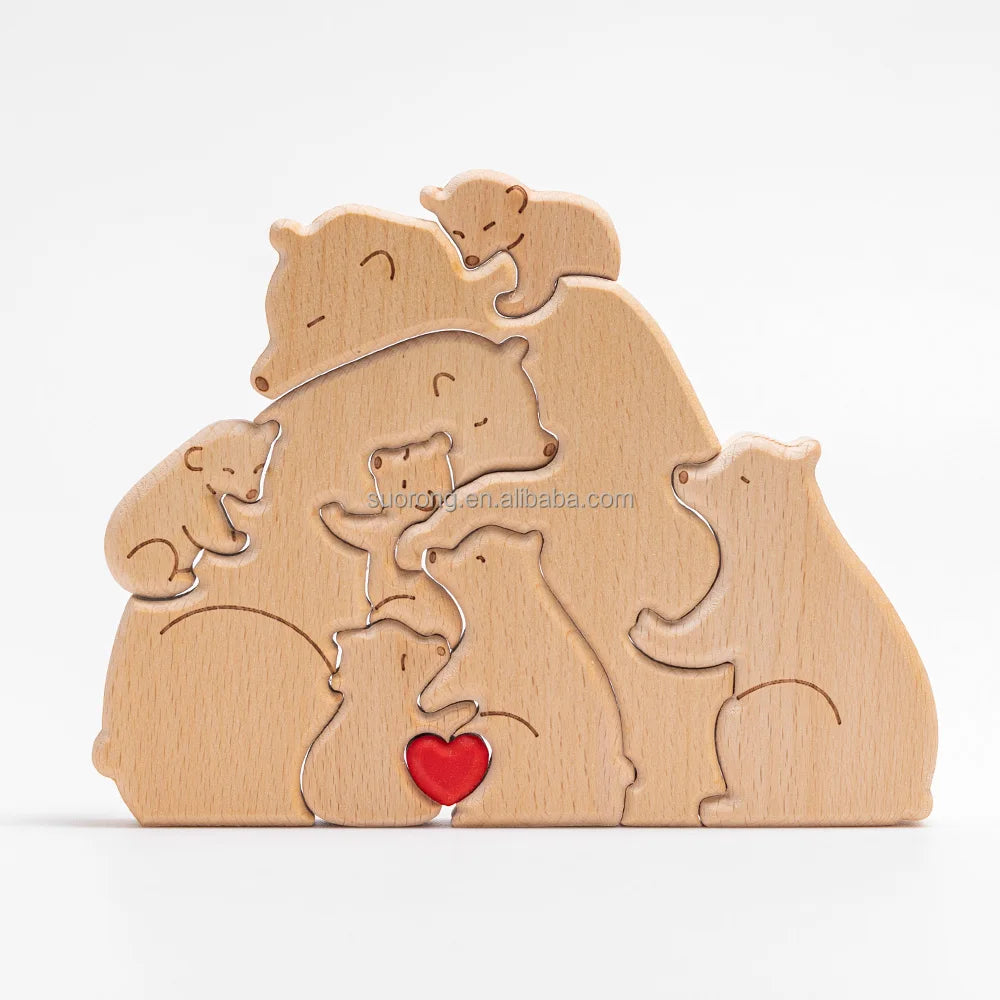 Personalised Bear Hug Family Wood Carving