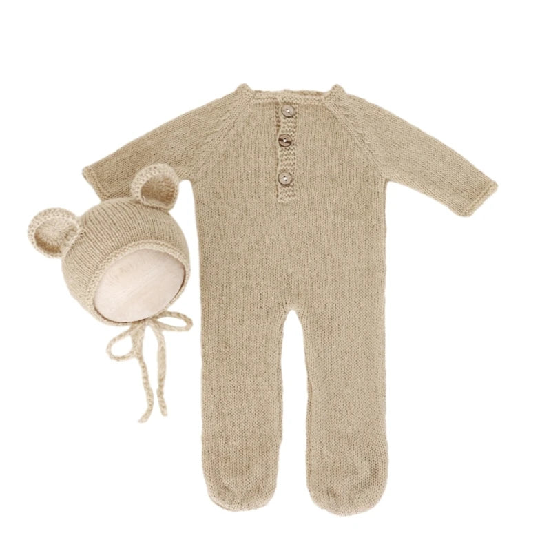 Newborn Photography Mohair Knitted Bear Rompers 2pcs/Sets
