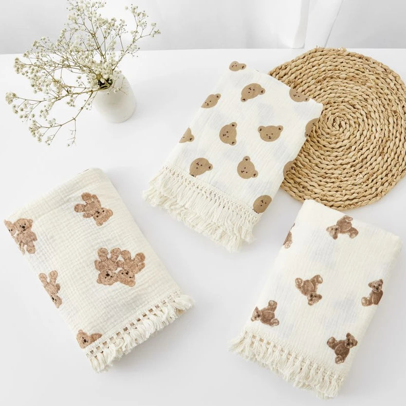 Fringe Double Layer Cotton Baby Blanket
