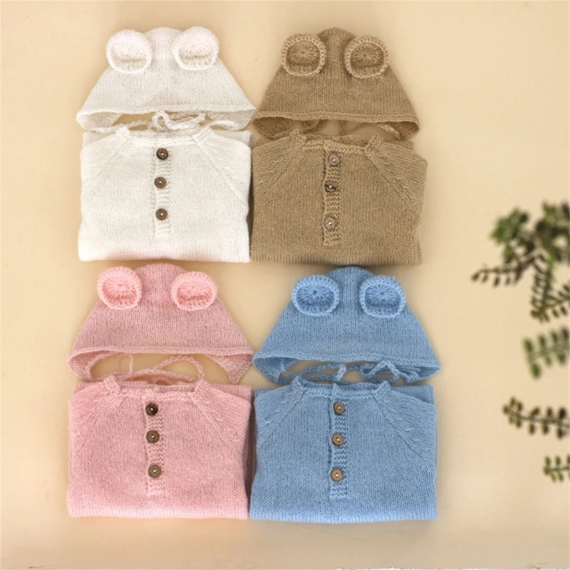 Newborn Photography Mohair Knitted Bear Rompers 2pcs/Sets