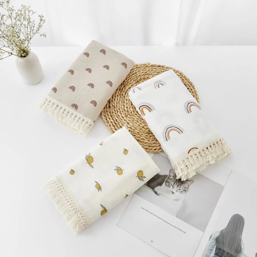 Fringe Double Layer Cotton Baby Blanket