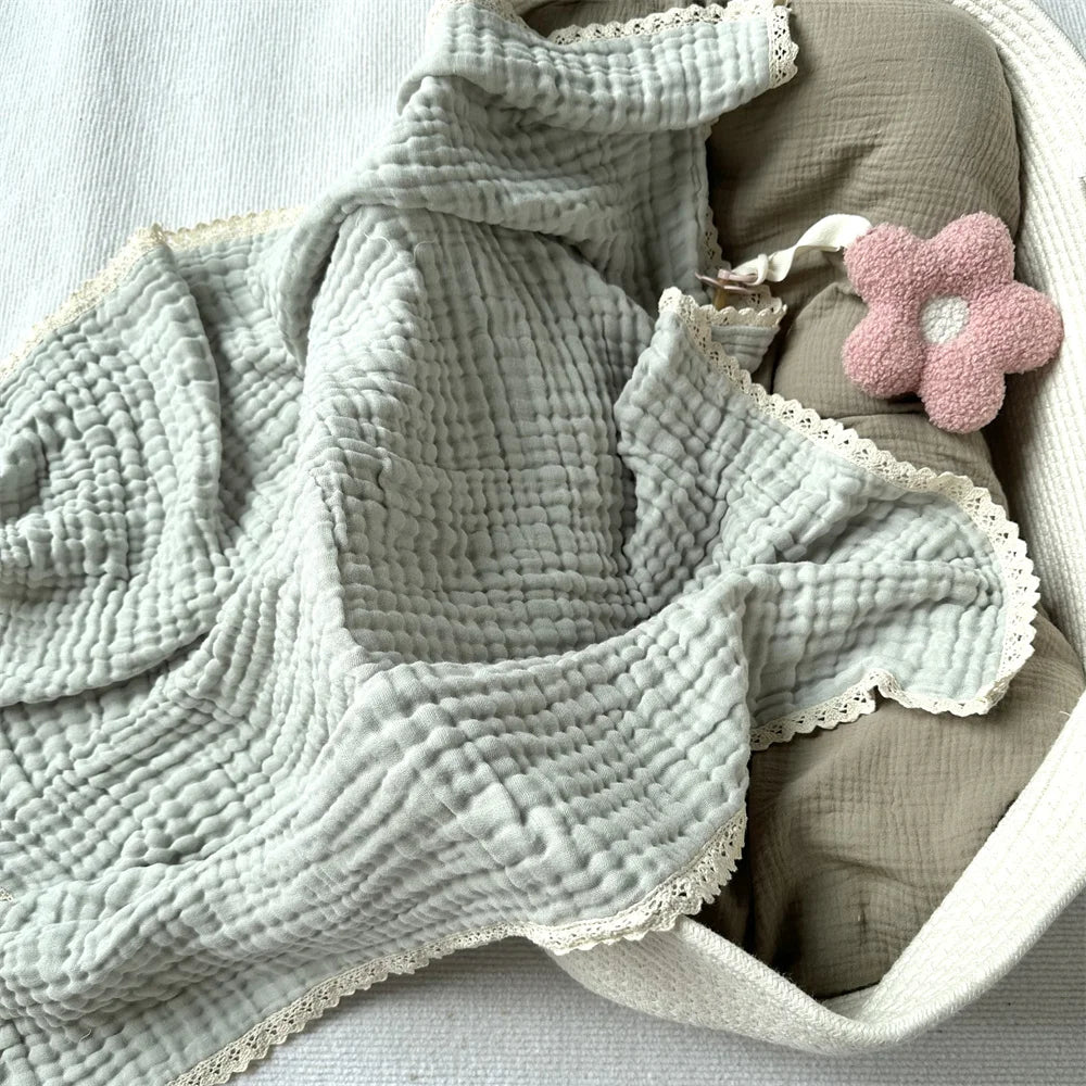 Organic Cotton 6 Layers Muslin Lace Baby Blanket