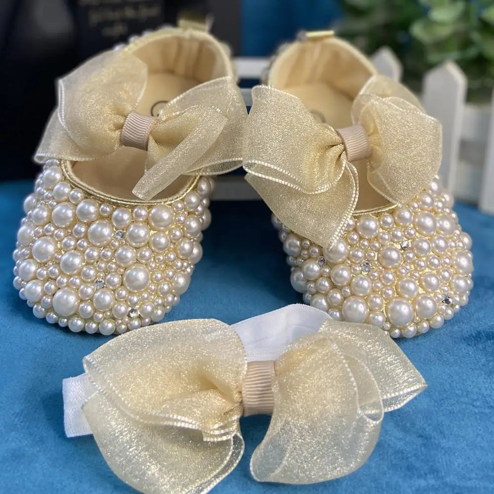 Handmade Pearls Baby Shoes