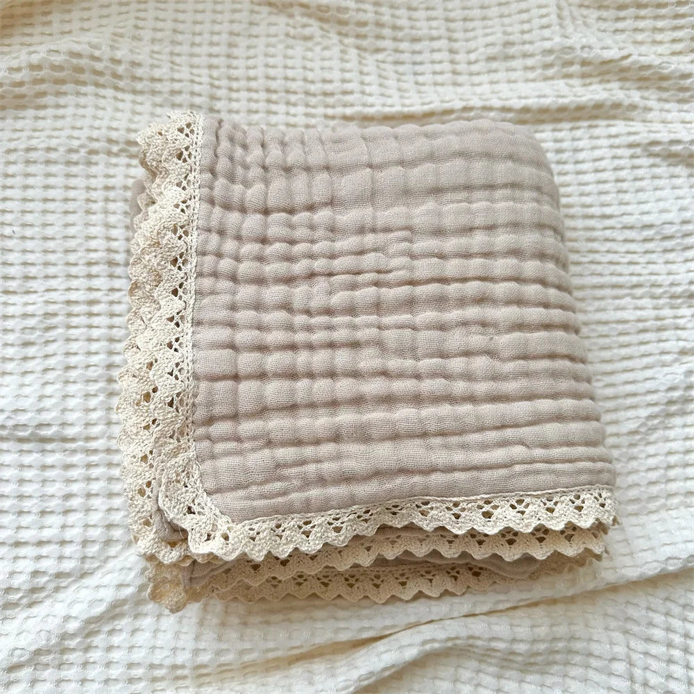 Organic Cotton 6 Layers Muslin Lace Baby Blanket