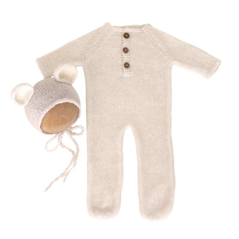 Newborn Photography Mohair Knitted Bear Rompers 2pcs/Sets