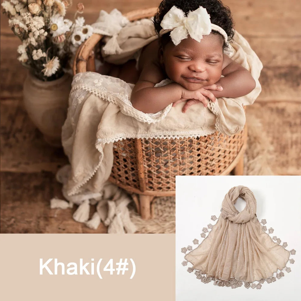 Newborn Photography Soft Cotton Lace Blanket