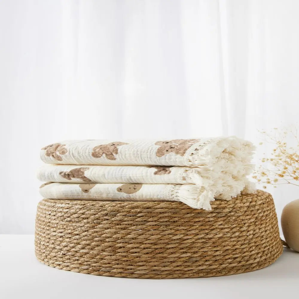 Fringe Double Layer Cotton Baby Blanket