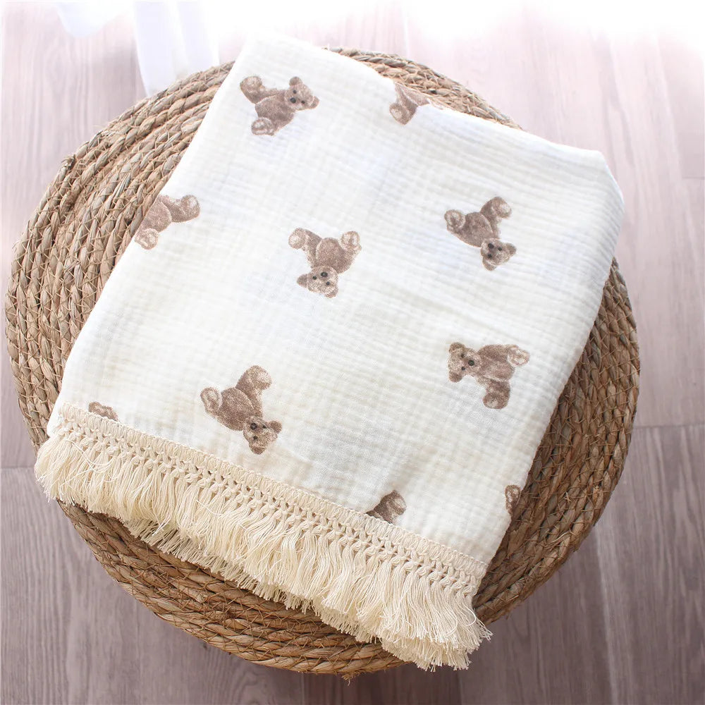 Fringe Double Layer Cotton Baby Blanket