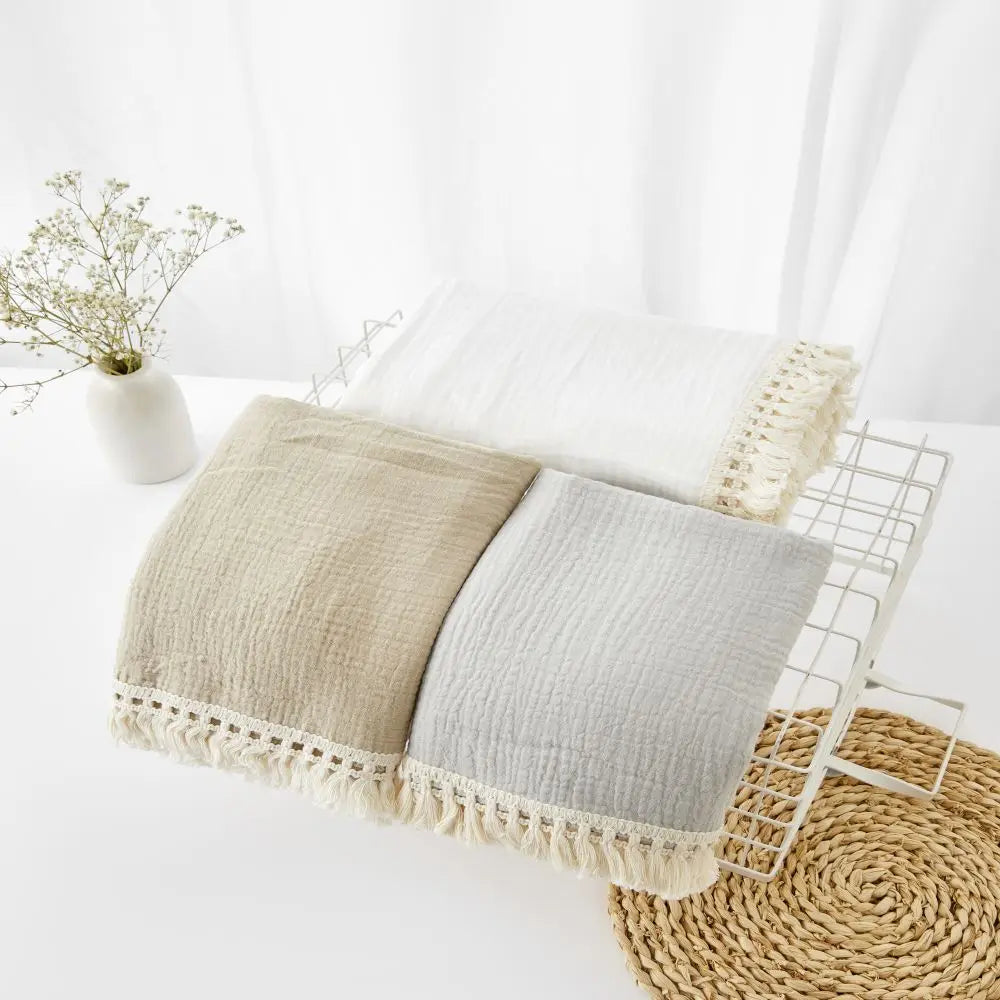 Fringe Double Layer Cotton Baby Blanket