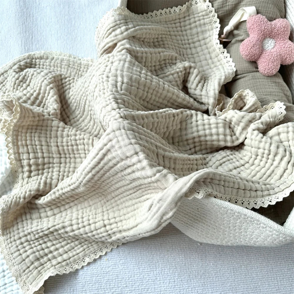 Organic Cotton 6 Layers Muslin Lace Baby Blanket