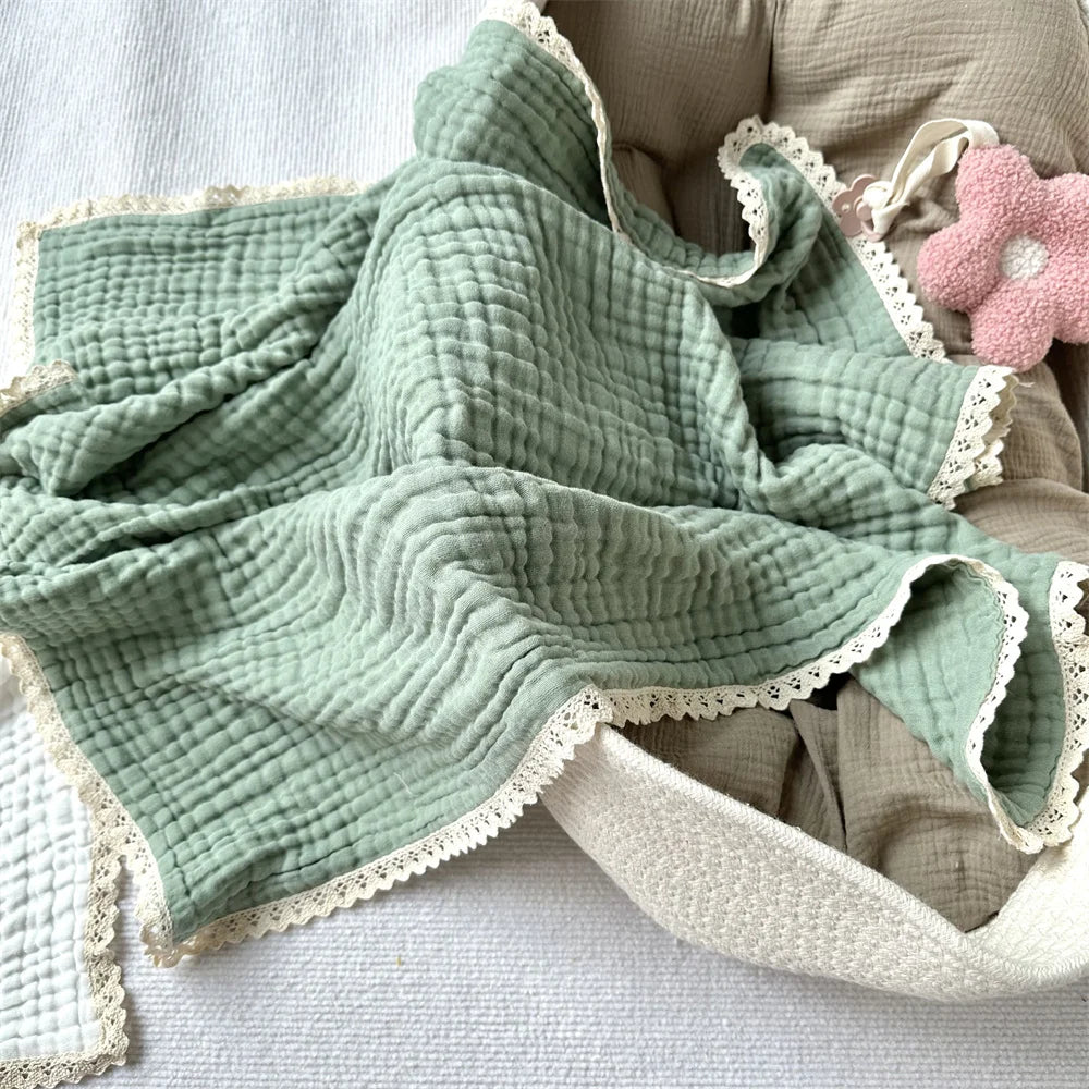 Organic Cotton 6 Layers Muslin Lace Baby Blanket
