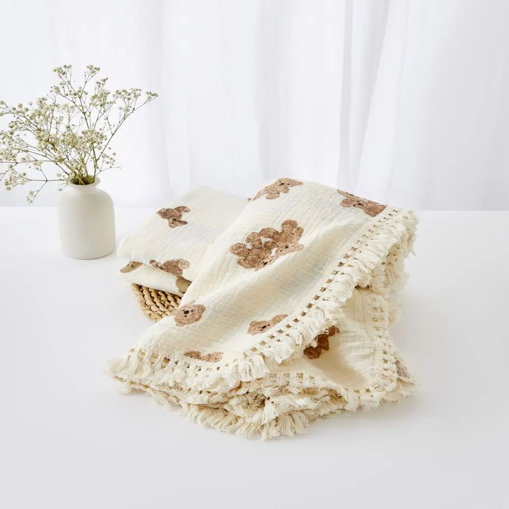 Fringe Double Layer Cotton Baby Blanket