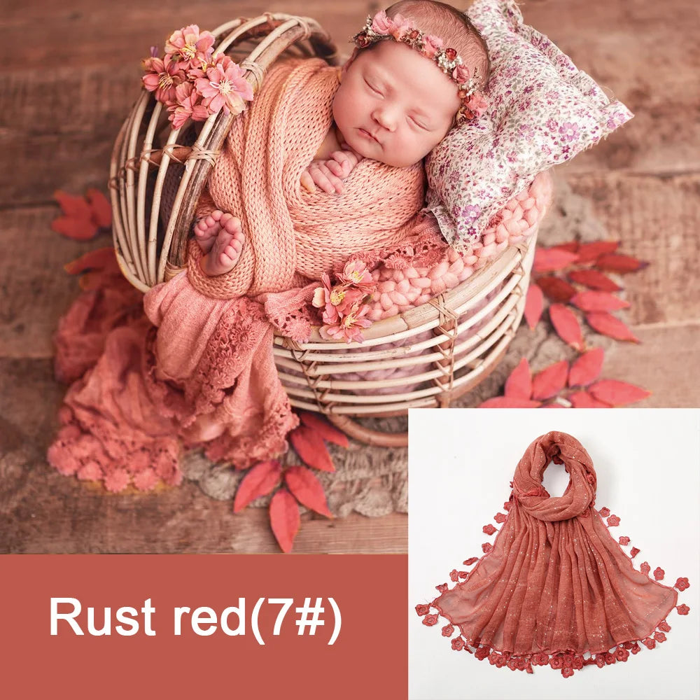 Newborn Photography Soft Cotton Lace Blanket