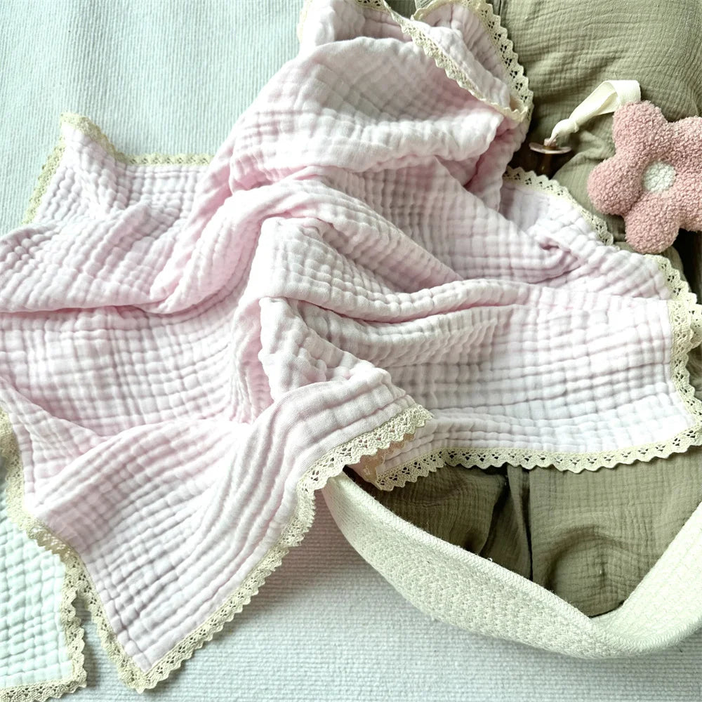 Organic Cotton 6 Layers Muslin Lace Baby Blanket