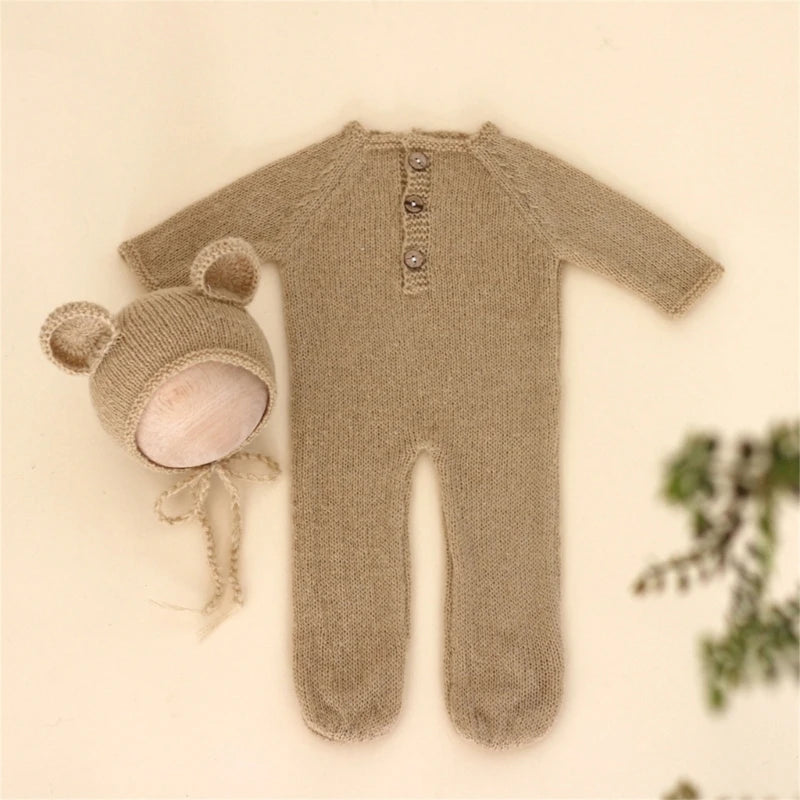 Newborn Photography Mohair Knitted Bear Rompers 2pcs/Sets