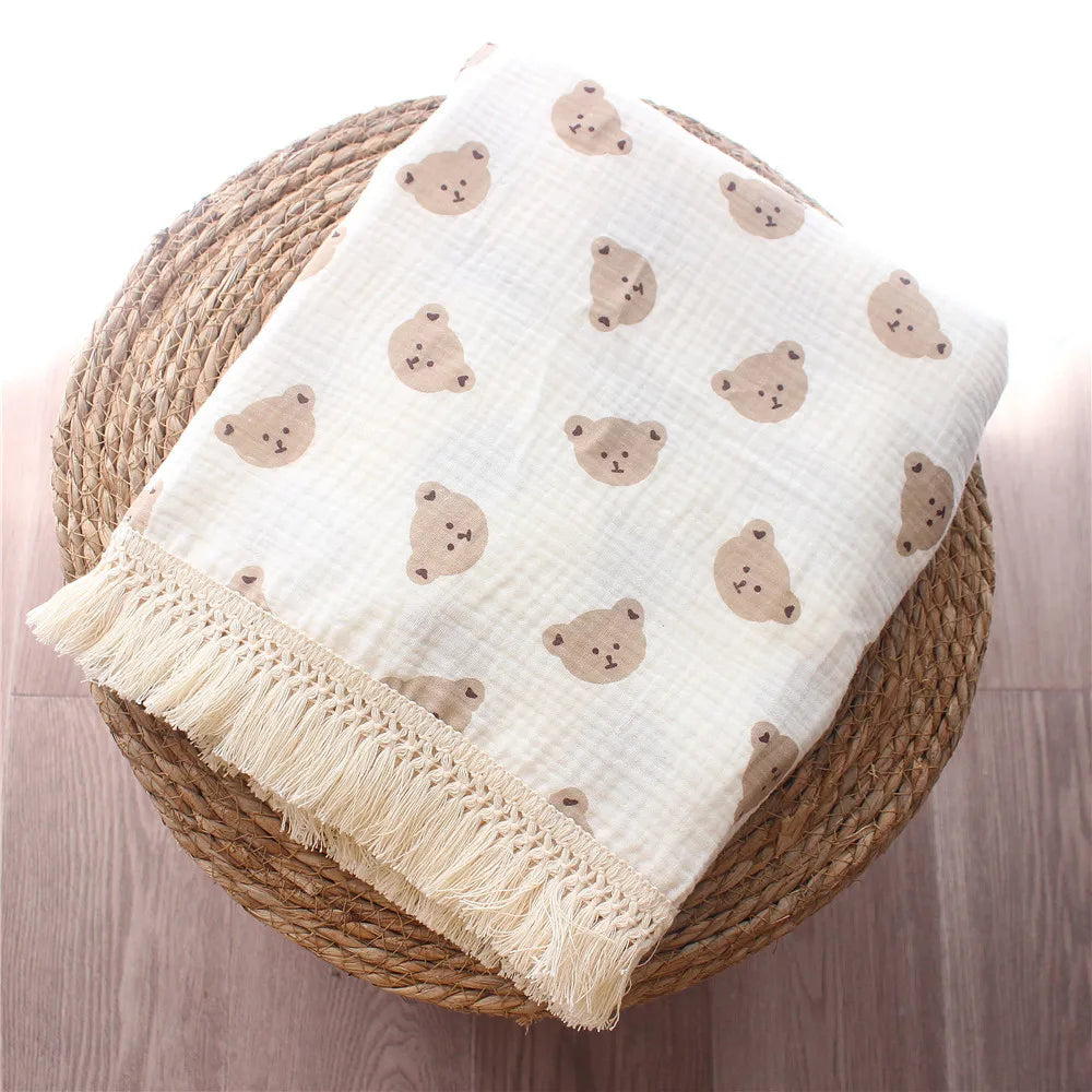 Fringe Double Layer Cotton Baby Blanket