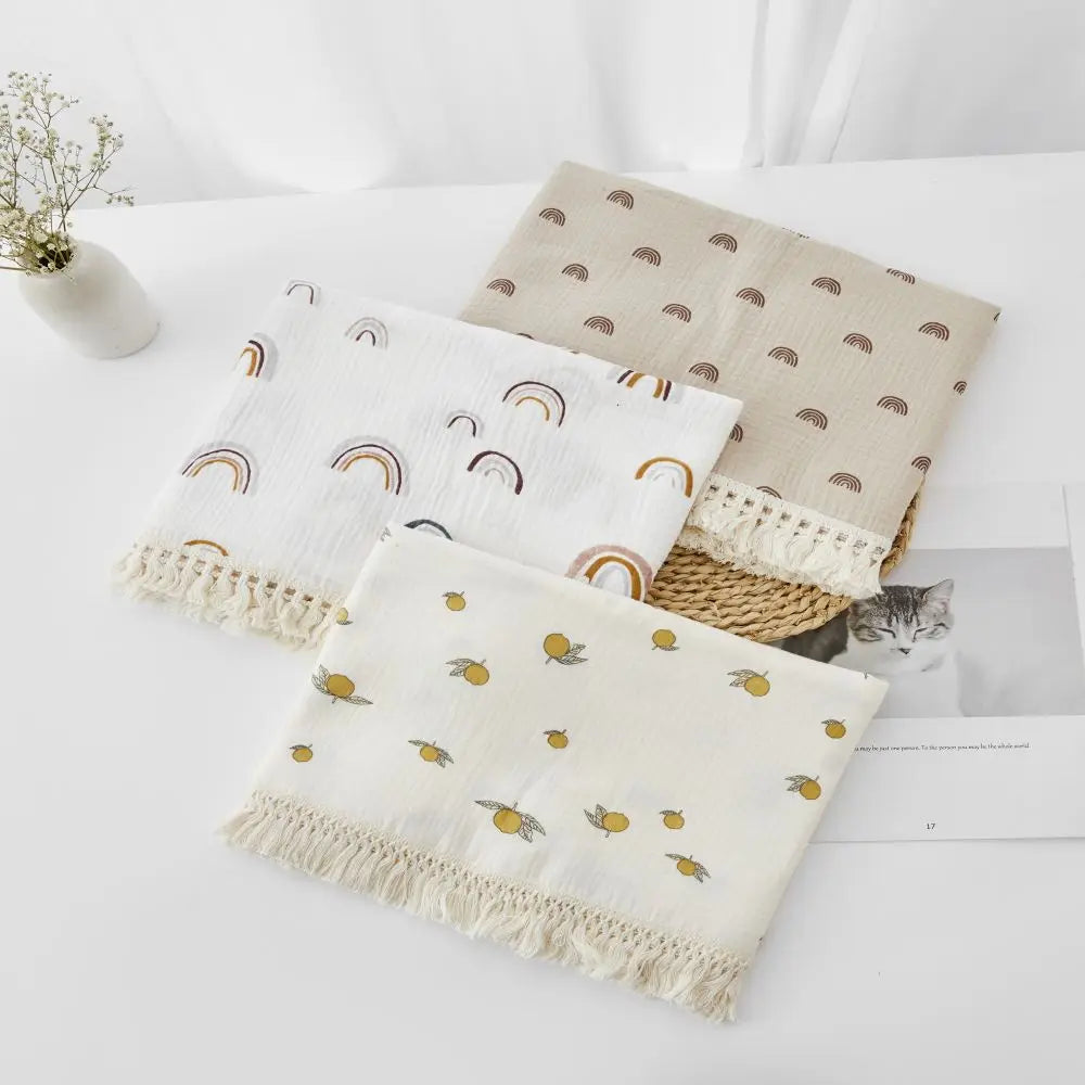Fringe Double Layer Cotton Baby Blanket