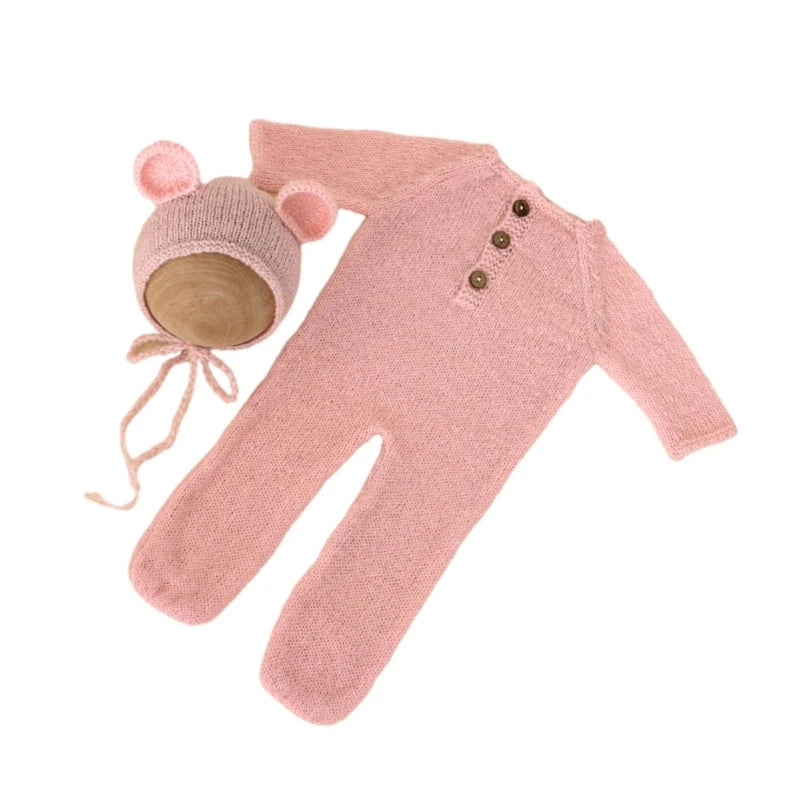 Newborn Photography Mohair Knitted Bear Rompers 2pcs/Sets