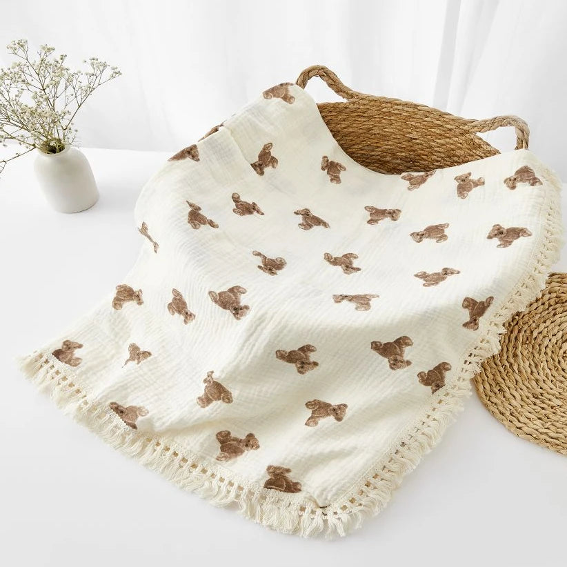 Fringe Double Layer Cotton Baby Blanket