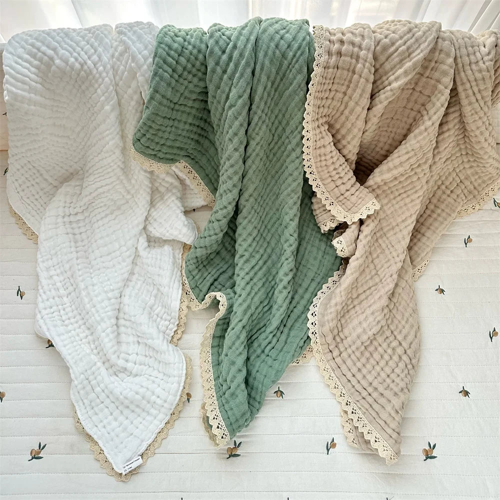 Organic Cotton 6 Layers Muslin Lace Baby Blanket