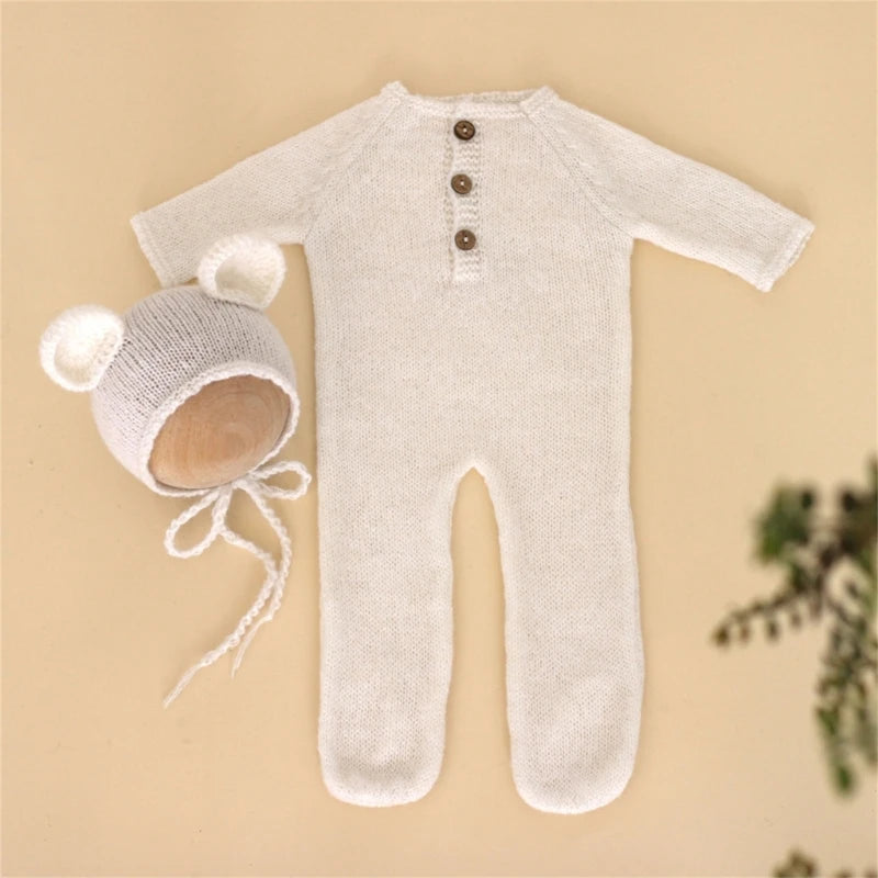 Newborn Photography Mohair Knitted Bear Rompers 2pcs/Sets