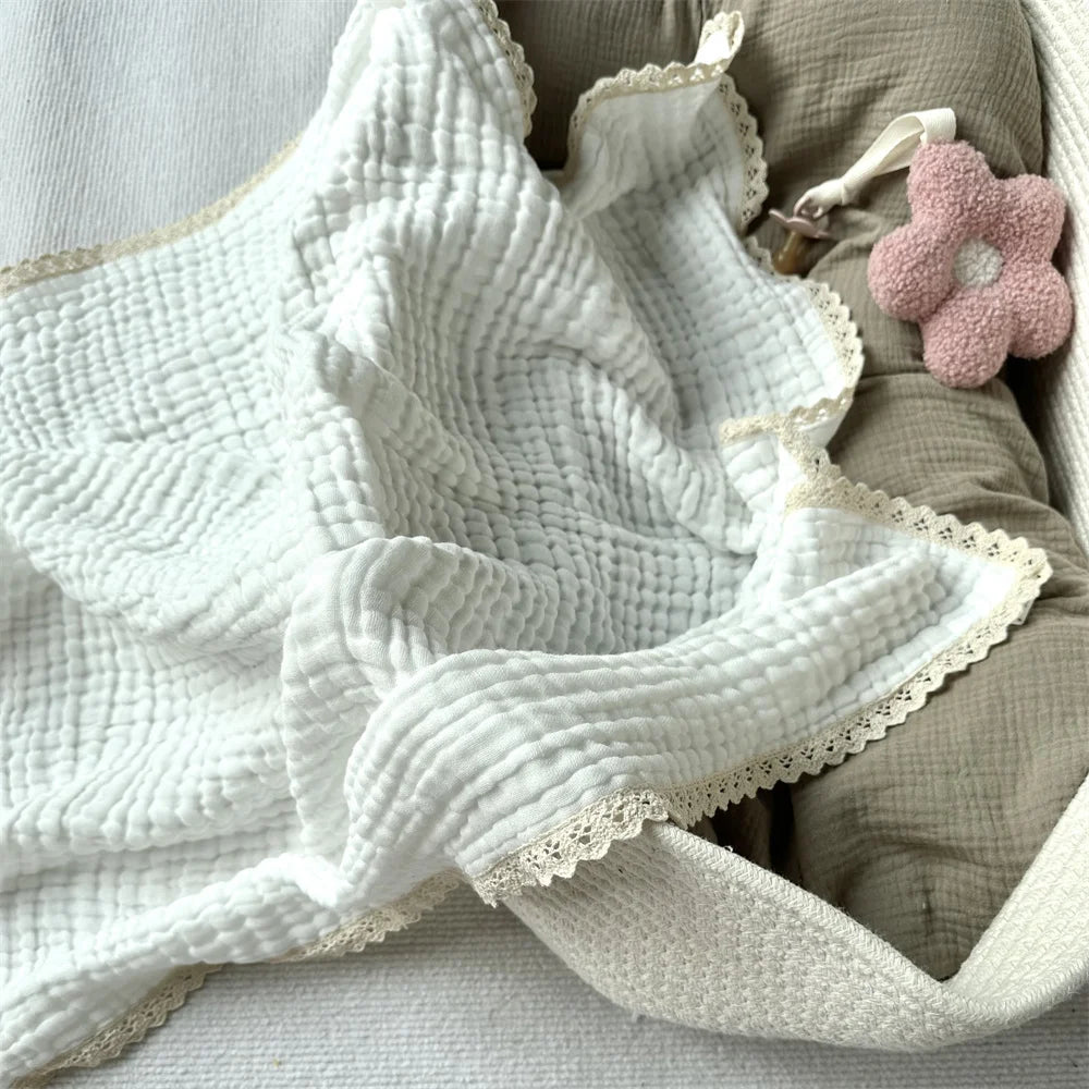 Organic Cotton 6 Layers Muslin Lace Baby Blanket