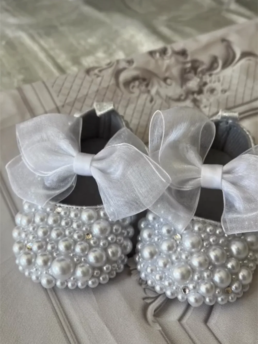 Handmade Pearls Baby Shoes