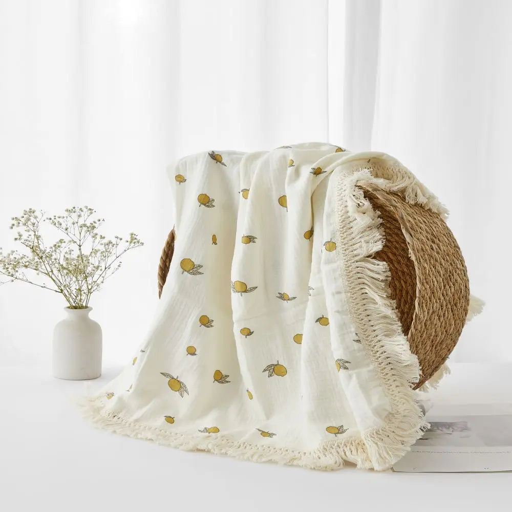 Fringe Double Layer Cotton Baby Blanket