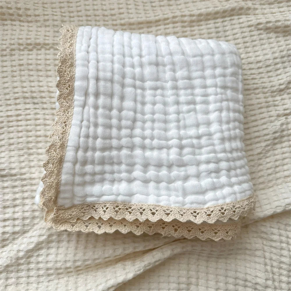 Organic Cotton 6 Layers Muslin Lace Baby Blanket