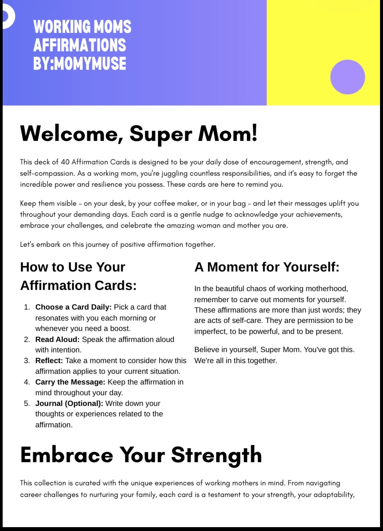 40 Printable Working Moms Calming Affirmation Cards