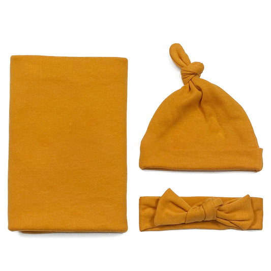 Cotton Baby's First Blanket, Headband, and Hat set