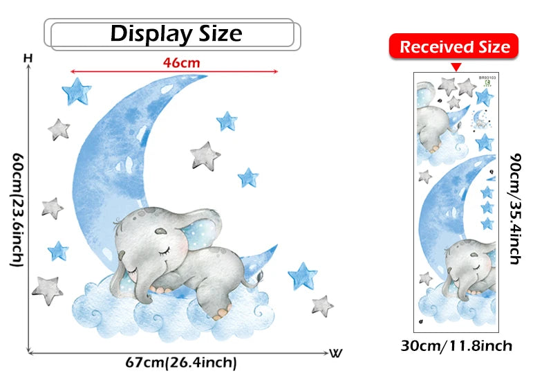 Baby Boy Elephant & Moon Wall Stickers