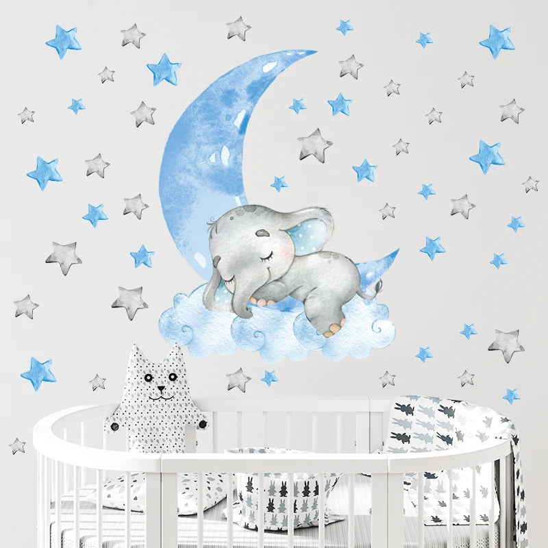 Baby Boy Elephant & Moon Wall Stickers