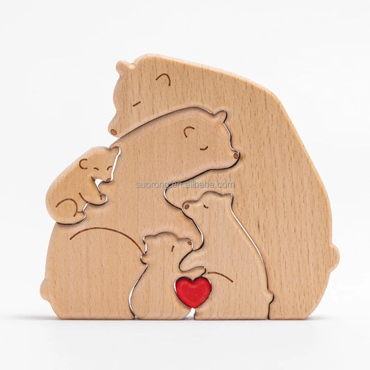 Personalised  Bear Hug Family Wood Carving