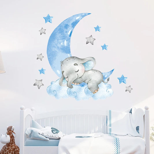 Baby Boy Elephant & Moon Wall Stickers