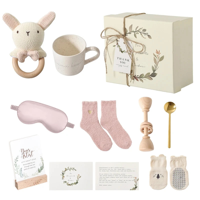 Wooden Rabbit Baby Gift Set