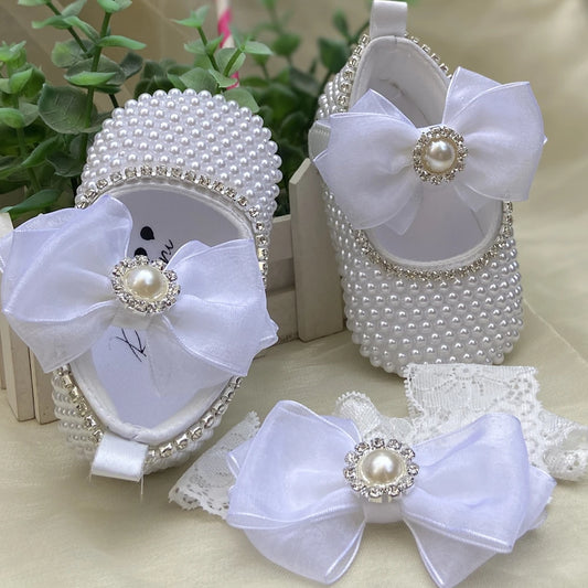 Handmade Pearls Baby Shoes