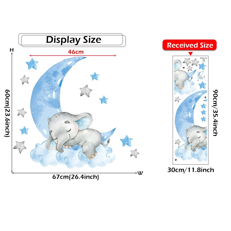 Baby Boy Elephant & Moon Wall Stickers
