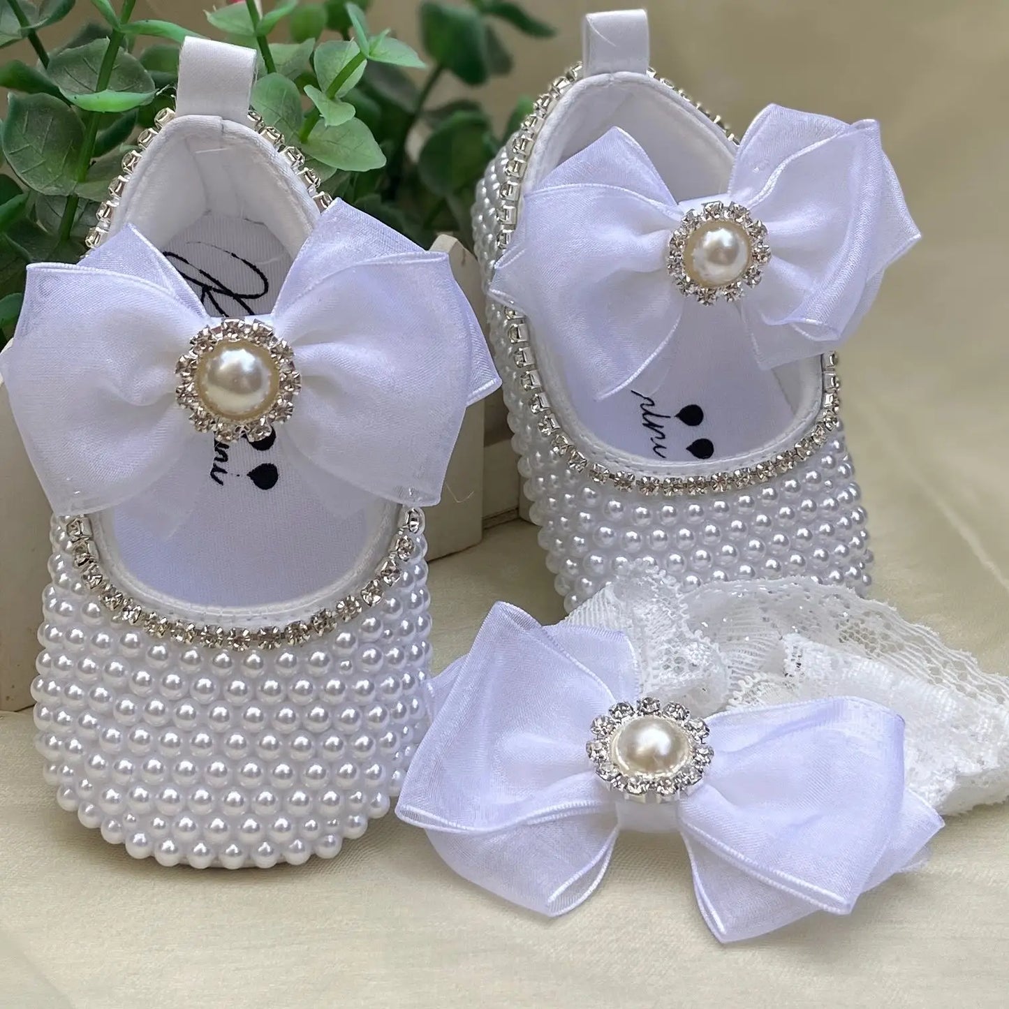 Handmade Pearls Baby Shoes