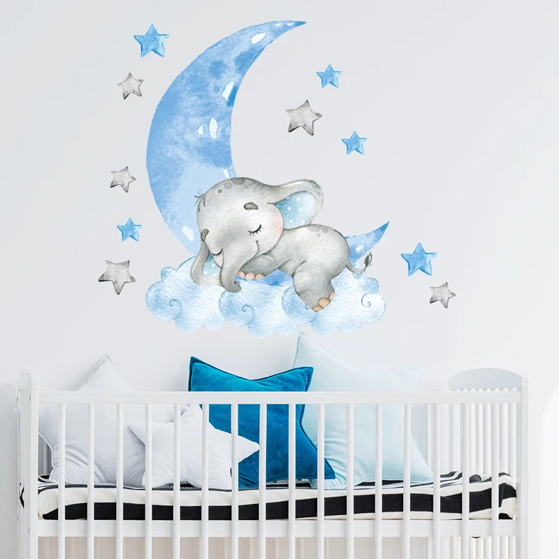 Baby Boy Elephant & Moon Wall Stickers