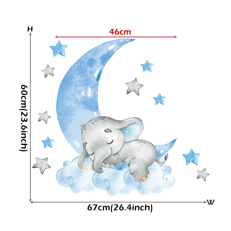 Baby Boy Elephant & Moon Wall Stickers