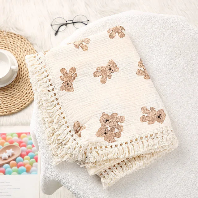 Fringe Double Layer Cotton Baby Blanket